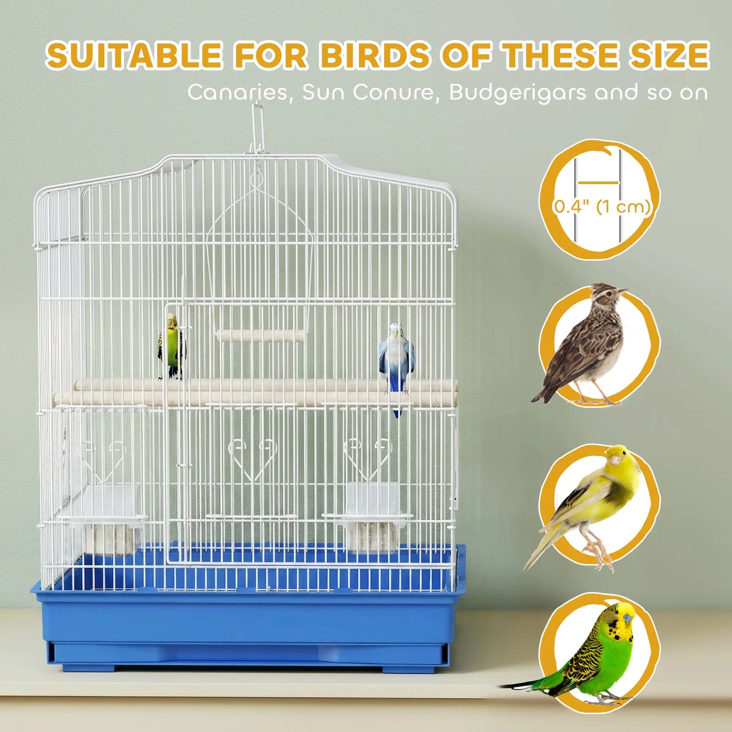 23" Bird Cage for Finches Canaries, with Doors Perches, Blue