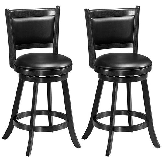 2 Pieces 24 Inch Swivel Counter Stool Dining Chair Upholstered Seat, Black Bar Stools Black at Gallery Canada