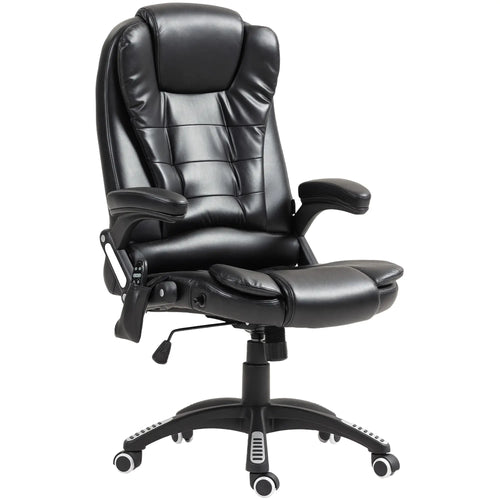 Reclining Massage Office Chair, High Back, Swivel Wheels, Black