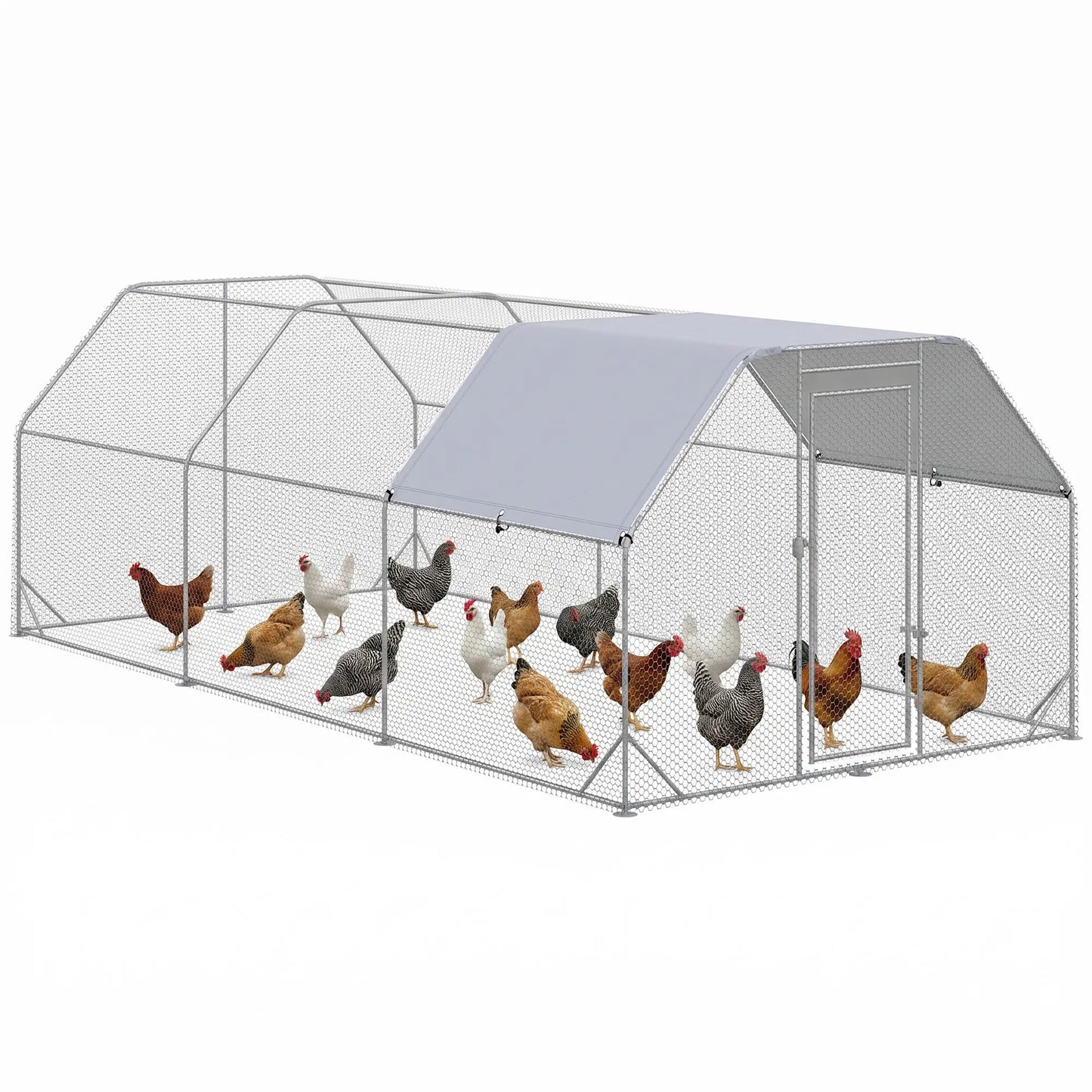 Large Metal Chicken Coop, Walk-In Enclosure, 9.2' x 18.7' x 6.5', Silver Chicken Coops Silver, Silver Grey at Gallery Canada