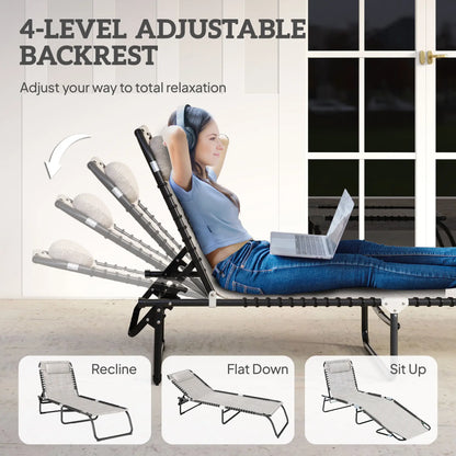 Outdoor Folding Lounge Chair, 4-Level Adjustable, Cream Lounger Chairs at Gallery Canada