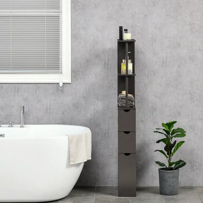 Tall Narrow Bathroom Storage Cabinet with Drawers, Open Shelves, Brown Bathroom Cabinets at Gallery Canada