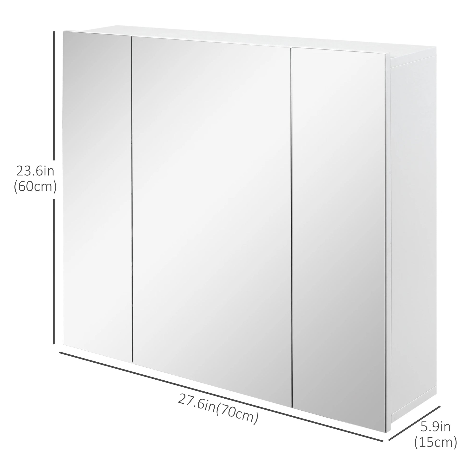 28" x 24" Wall Mounted Mirror Cabinet, 3 Doors, Adjustable Shelves, White Mirror Medicine Cabinets at Gallery Canada