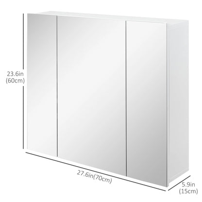 28" x 24" Wall Mounted Mirror Cabinet, 3 Doors, Adjustable Shelves, White Mirror Medicine Cabinets at Gallery Canada