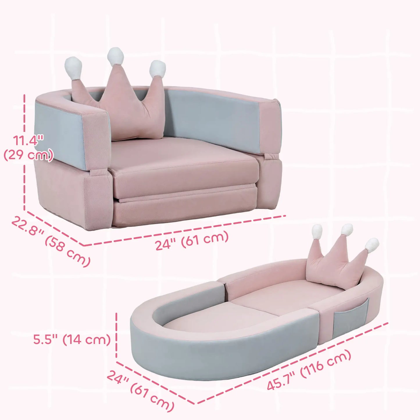 3-In-1 Convertible Climbing Toys For Toddlers With Crown Cushion, Pink