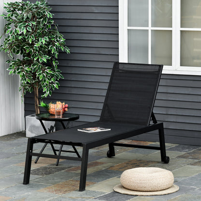 Outdoor Lounge Chair, 5-Position Reclining Backrest, 2 Wheels, Black Lounger Chairs at Gallery Canada