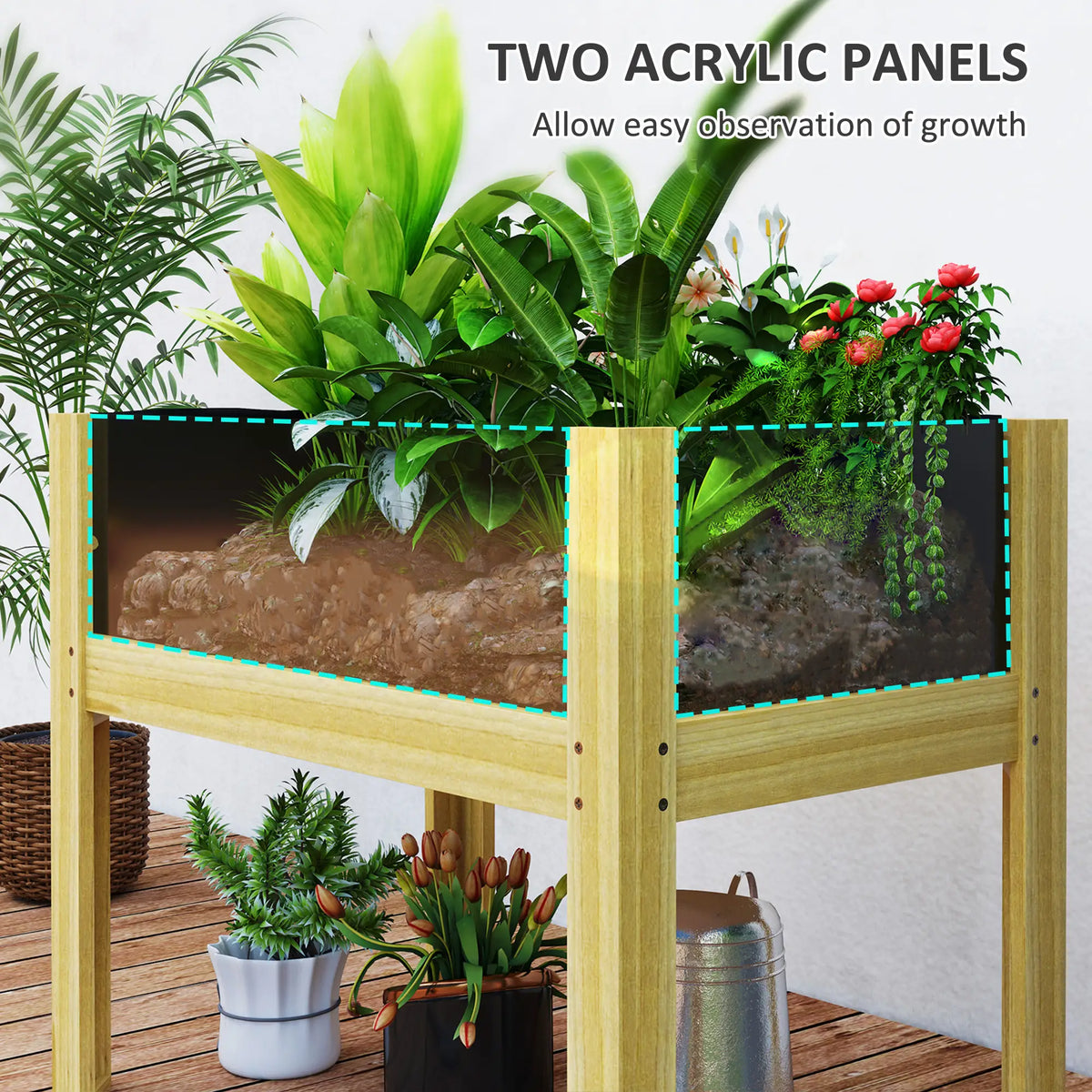 Wooden Raised Garden Bed, Acrylic Panels, Drainage Holes, 29.5" x 18.1" x 23.8" Raised Garden Beds at Gallery Canada
