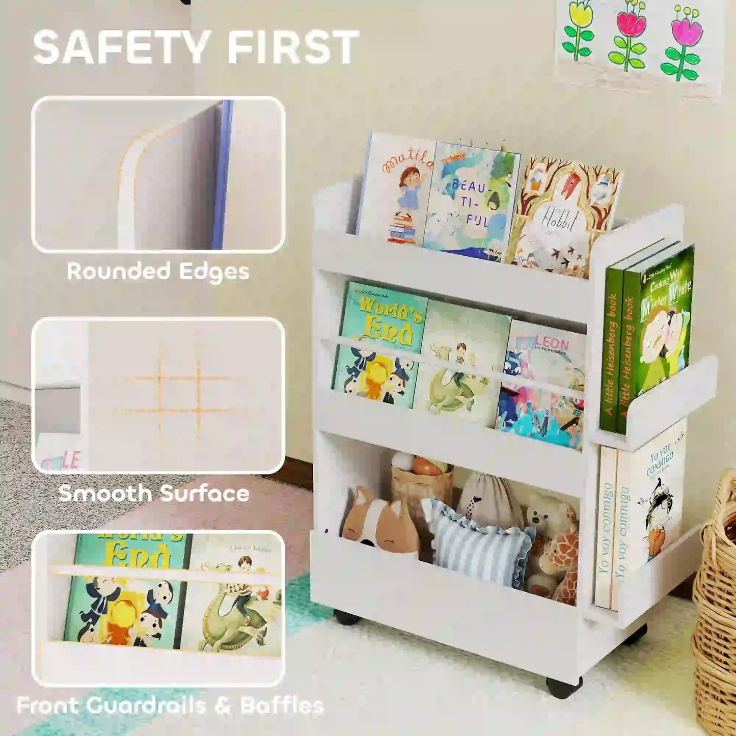 Kids Bookshelf with Wheels, Blackboard, 3-8 Years Bookshelves & Bookcases at Gallery Canada
