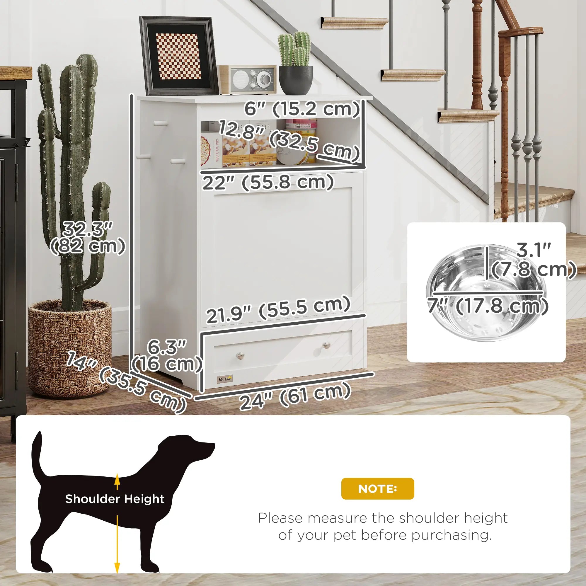 Pet Feeder Station, Dog Food Storage Cabinet with Bowls, Gray Dog Bowls at Gallery Canada