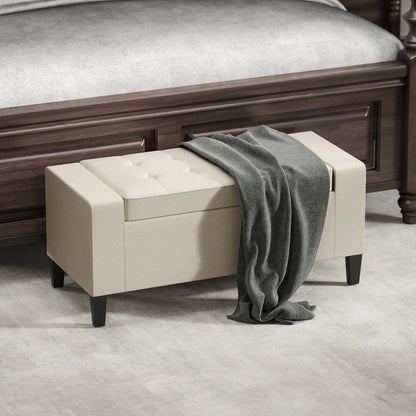 Storage Ottoman Bench, Tufted Linen Fabric, Flip Top, Beige Storage Ottomans & Benches at Gallery Canada