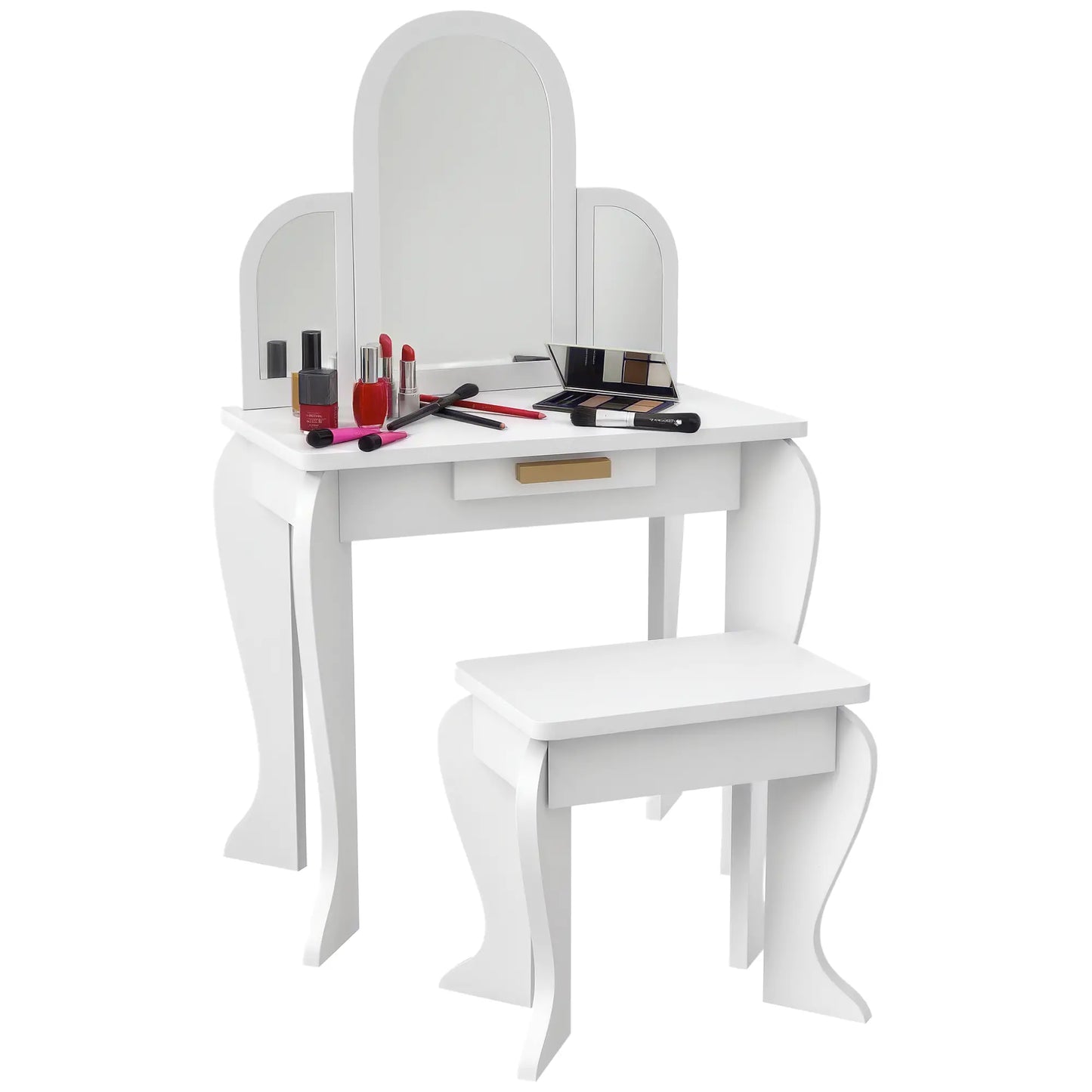 Kids Dressing Table and Chair Set, Makeup Desk with Drawer, White Toy Vanity White at Gallery Canada