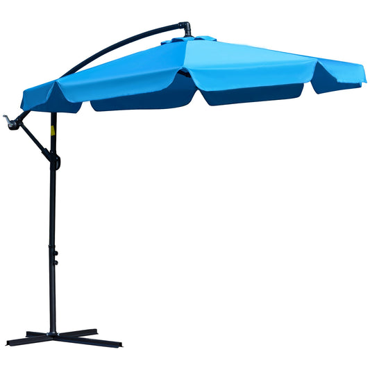 9FT Offset Hanging Patio Umbrella Cantilever Umbrella with Easy Tilt Adjustment, Cross Base and 8 Ribs for Backyard, Poolside, Lawn and Garden, Blue - Gallery Canada