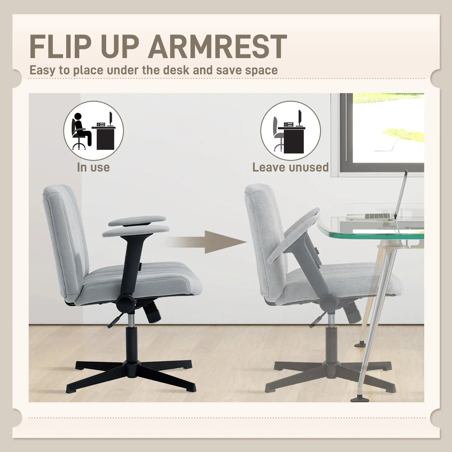 Criss Cross Chair, Flip-up Armrests, Adjustable Height, Tilting, No Wheels, Grey Task Chairs at Gallery Canada