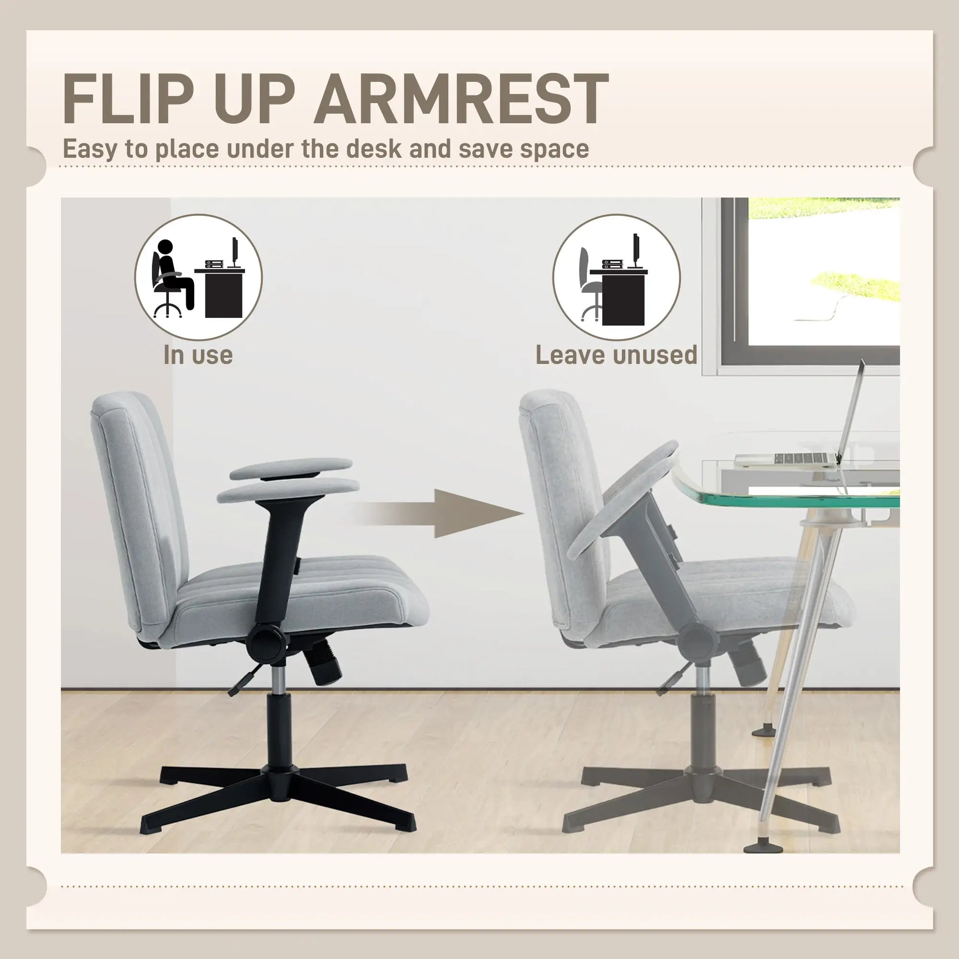 Criss Cross Chair, Flip-up Armrests, Adjustable Height, Tilting, No Wheels, Grey Task Chairs at Gallery Canada