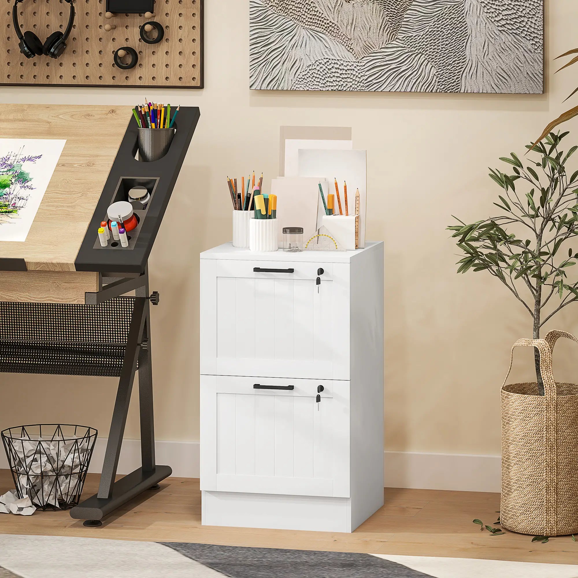 2 Drawer Filing Cabinet with Lock, Office Storage, A4 Letter Size, White Office Cabinets & Cupboards at Gallery Canada