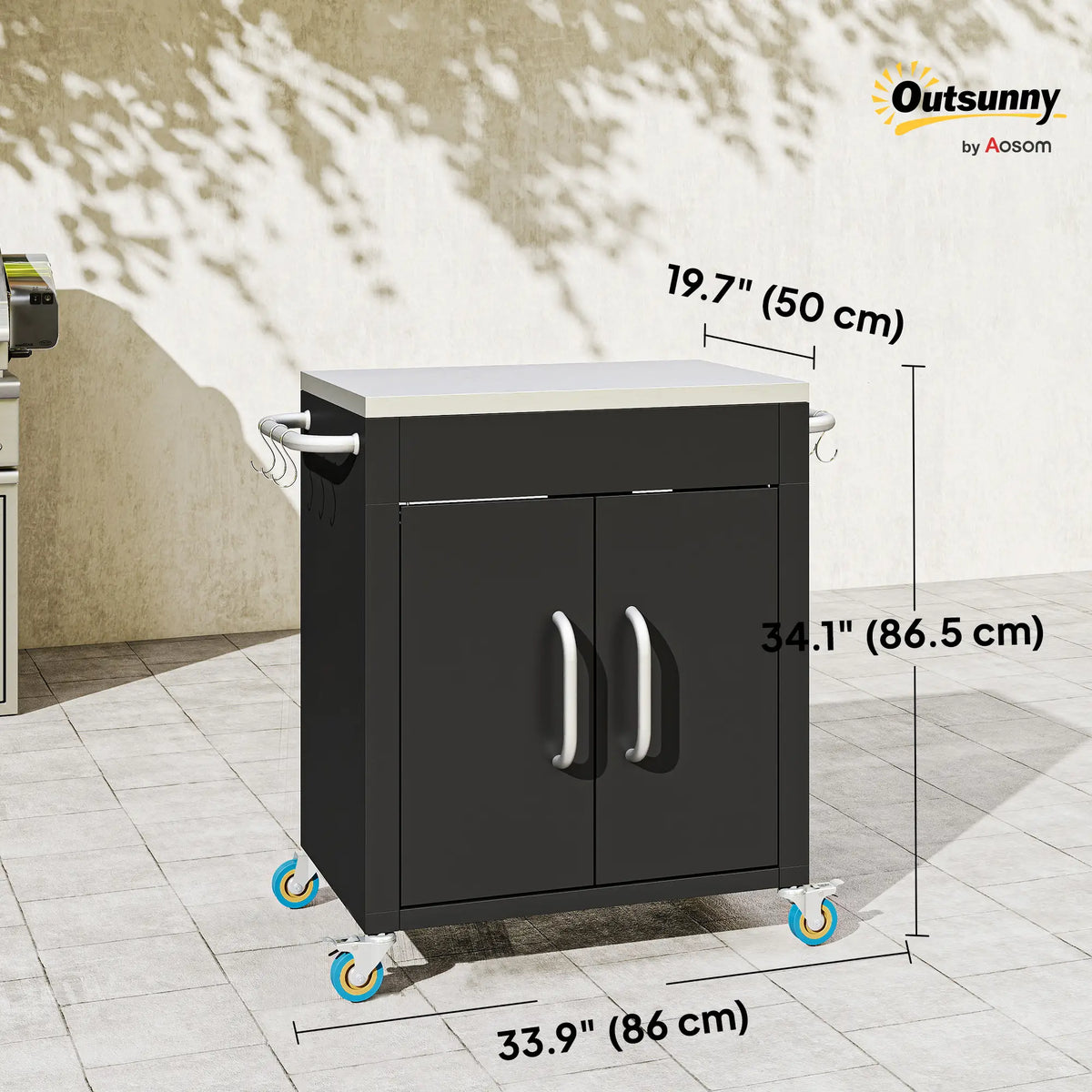 Outdoor BBQ Stand With Stainless Steel Top, Pizza Oven Table, Black Outdoor Grill Carts at Gallery Canada
