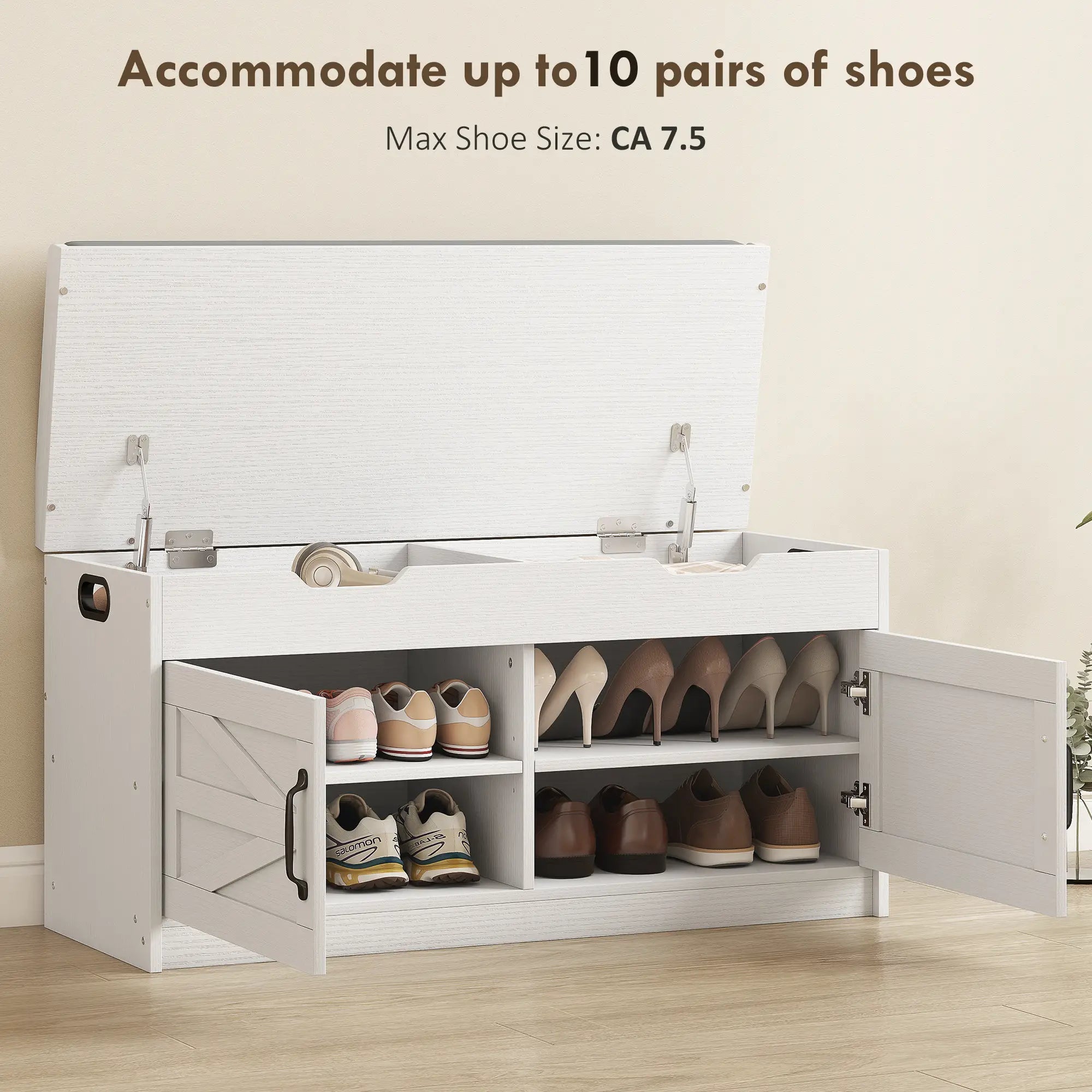 Shoe Storage Bench, 2-Tier Cabinet, Flip-Top, Padded Cushion, White Shoe Storage Cabinets & Racks at Gallery Canada