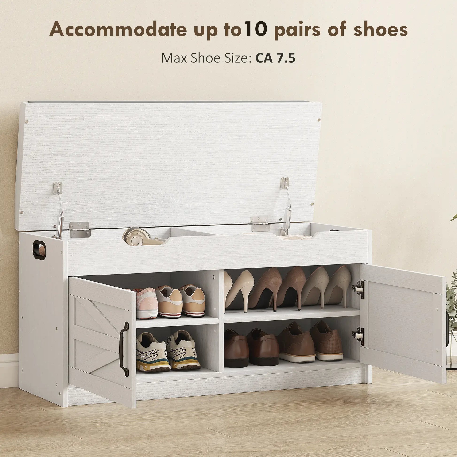 Shoe Storage Bench, 2-Tier Cabinet, Flip-Top, Padded Cushion, White Shoe Storage Cabinets & Racks at Gallery Canada
