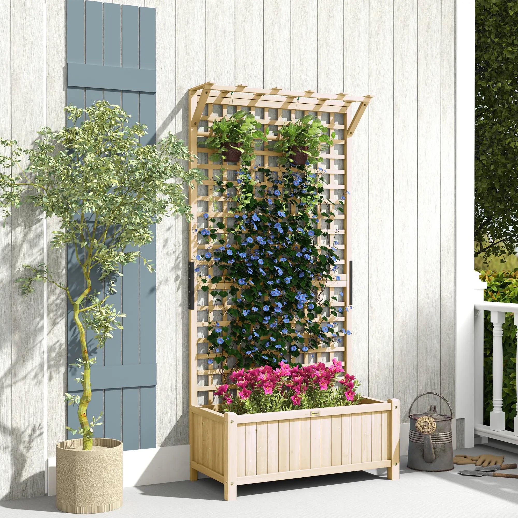 Wood Planter with Trellis, Raised Garden Bed, Privacy Screen, Natural Wood Raised Garden Beds at Gallery Canada