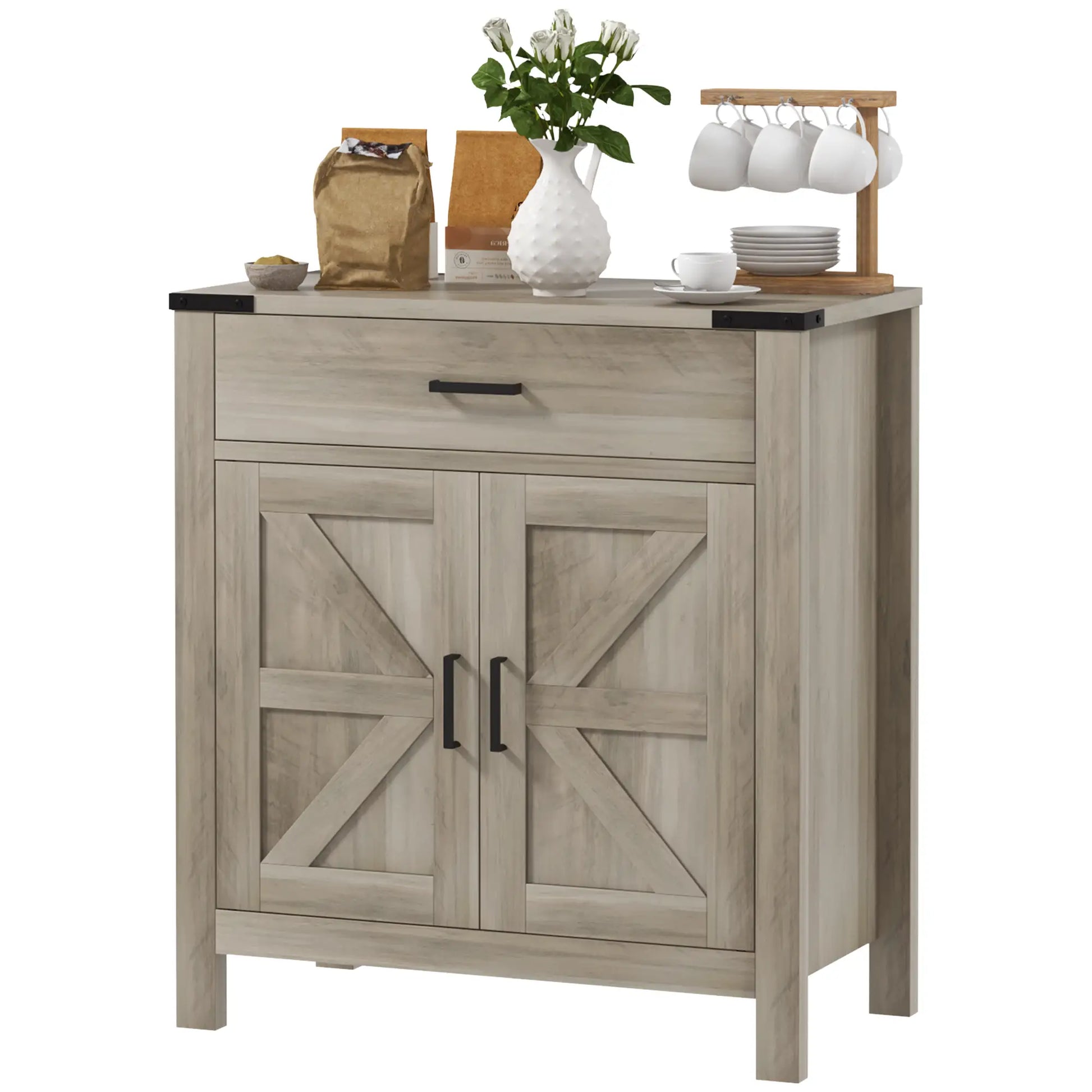 Farmhouse Buffet Cabinet, 1 Drawer, Storage Cabinet, Adjustable Shelf, Grey Bar Cabinets Grey at Gallery Canada