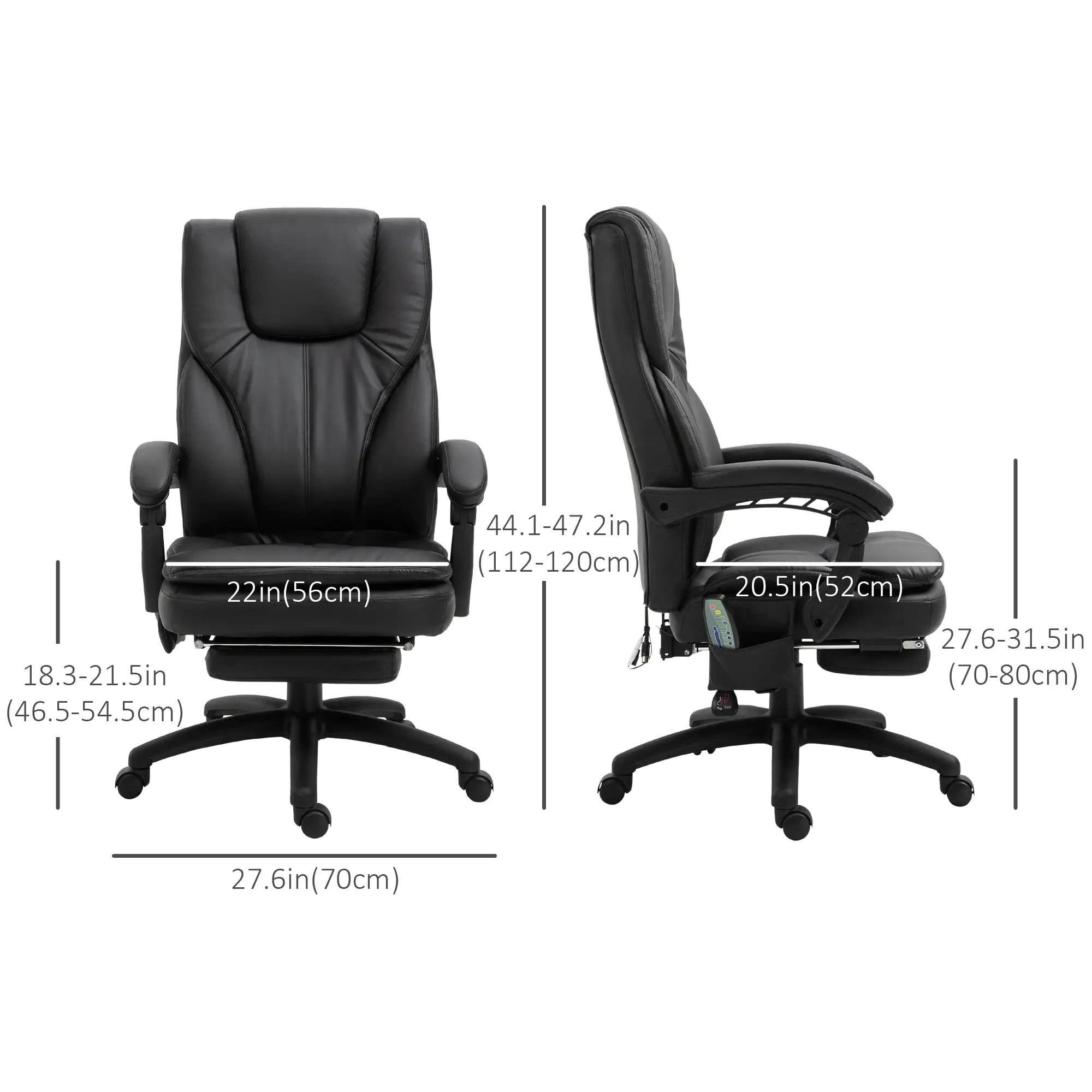High Back Office Chair, 6-Point Vibration Massage, Reclining, 360° Swivel, Height Adjustable, Retractable Footrest Massage Chairs at Gallery Canada