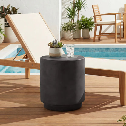 Terrazzo Finish Side Table, 17" Round, Charcoal Grey Side Tables at Gallery Canada