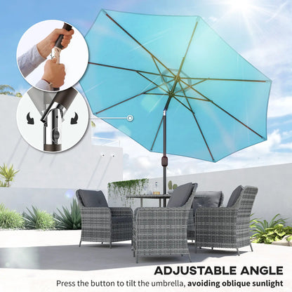 10' x 8' Round Market Umbrella, Crank Handle, Tilt, Sky Blue Sun Umbrellas at Gallery Canada