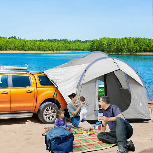 2000mm Waterproof SUV Tent, 3 Doors, Mesh Window, Grey, Blue Camping Tents Grey and Blue at Gallery Canada