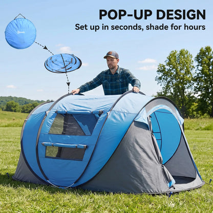4 Person Pop Up Tent, Automatic Setup, With Doors, Windows, Carry Bag, Blue Camping Tents at Gallery Canada