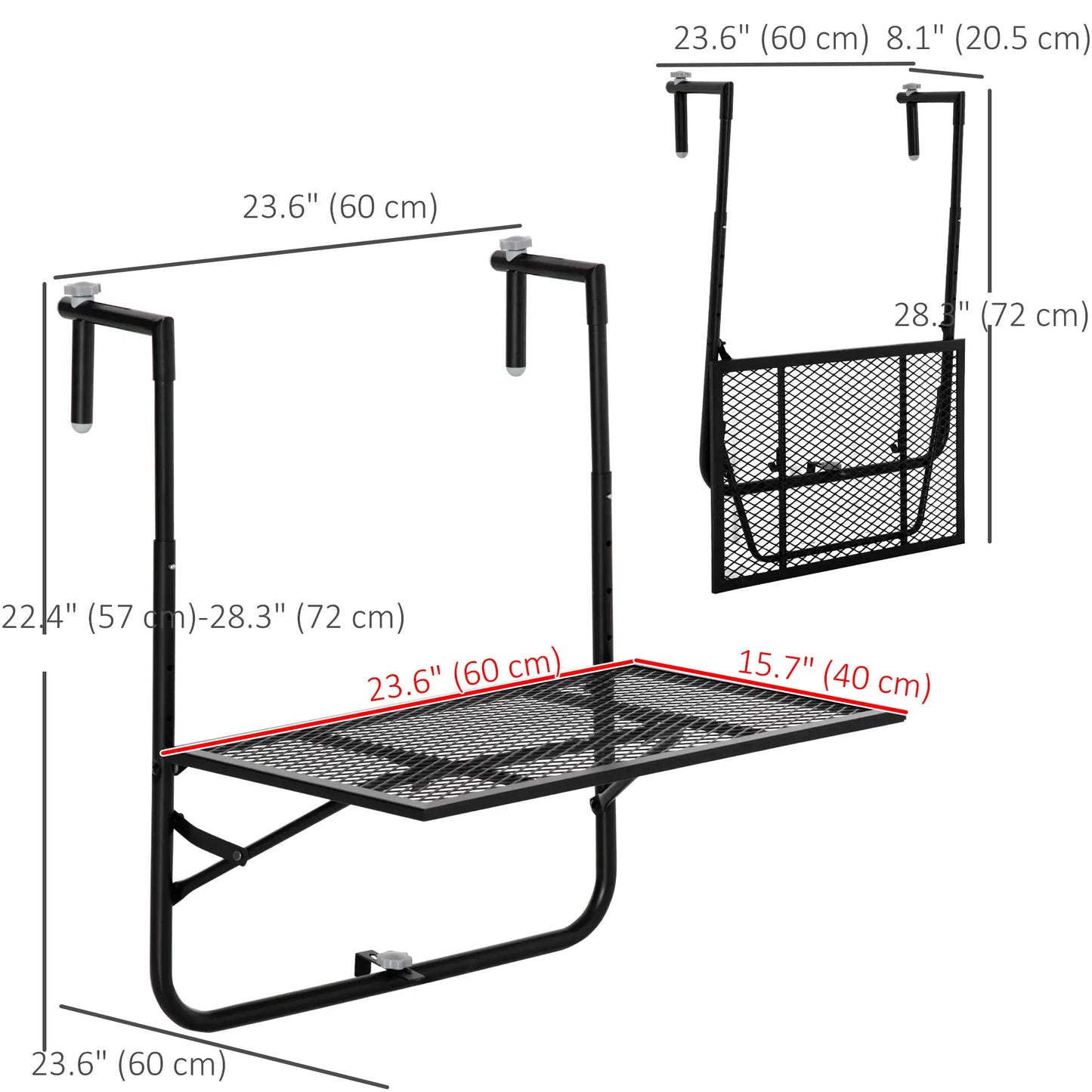 Metal Wall Mount Desk, Adjustable Folding Balcony Table, Black Balcony Table Hanging at Gallery Canada