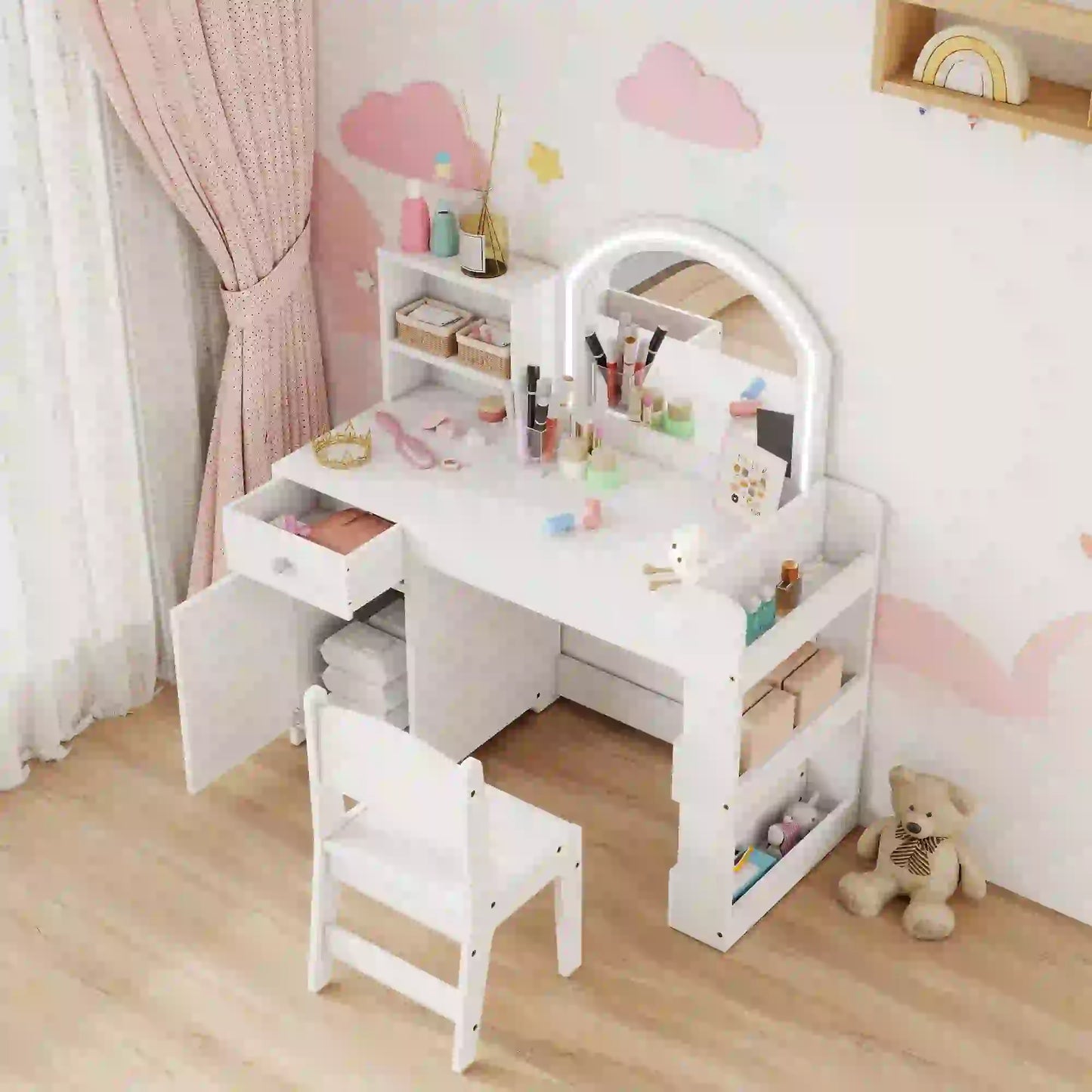 Kids Vanity Set, Toddler Dressing Table and Chair, White Toy Vanity at Gallery Canada