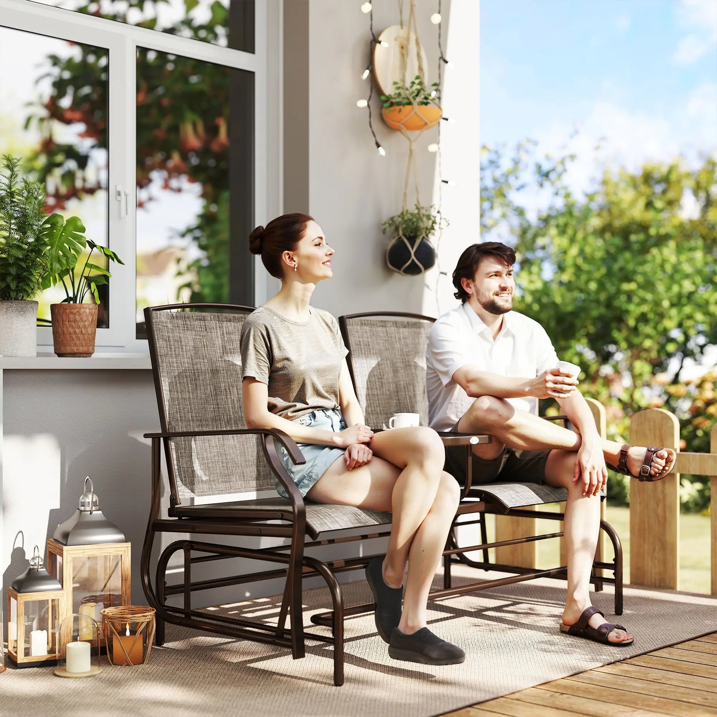 2 Person Patio Glider Rocking Chair, Outdoor Loveseat, Flaxen Outdoor Gliders at Gallery Canada