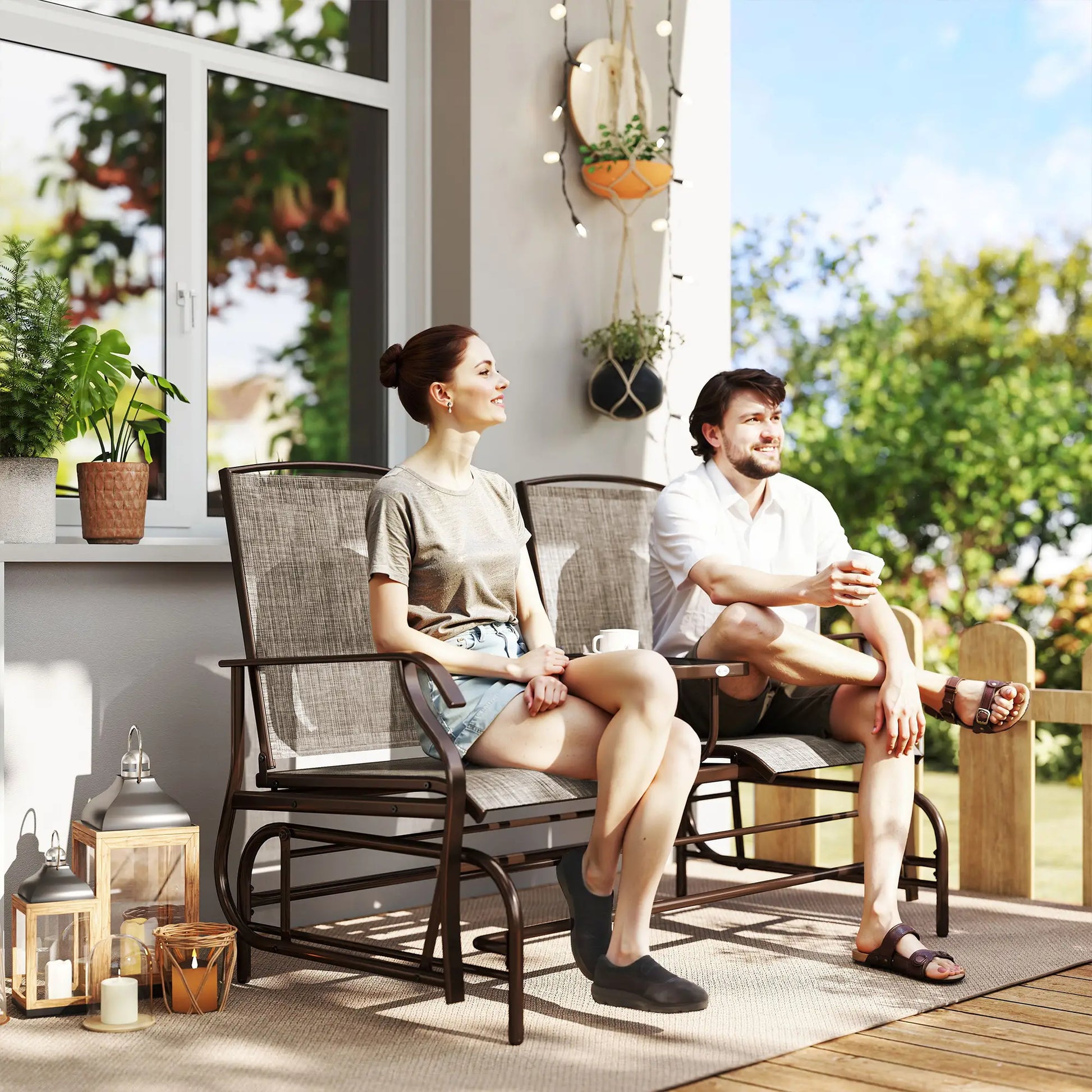 2 Person Patio Glider Rocking Chair, Outdoor Loveseat, Flaxen Outdoor Gliders at Gallery Canada