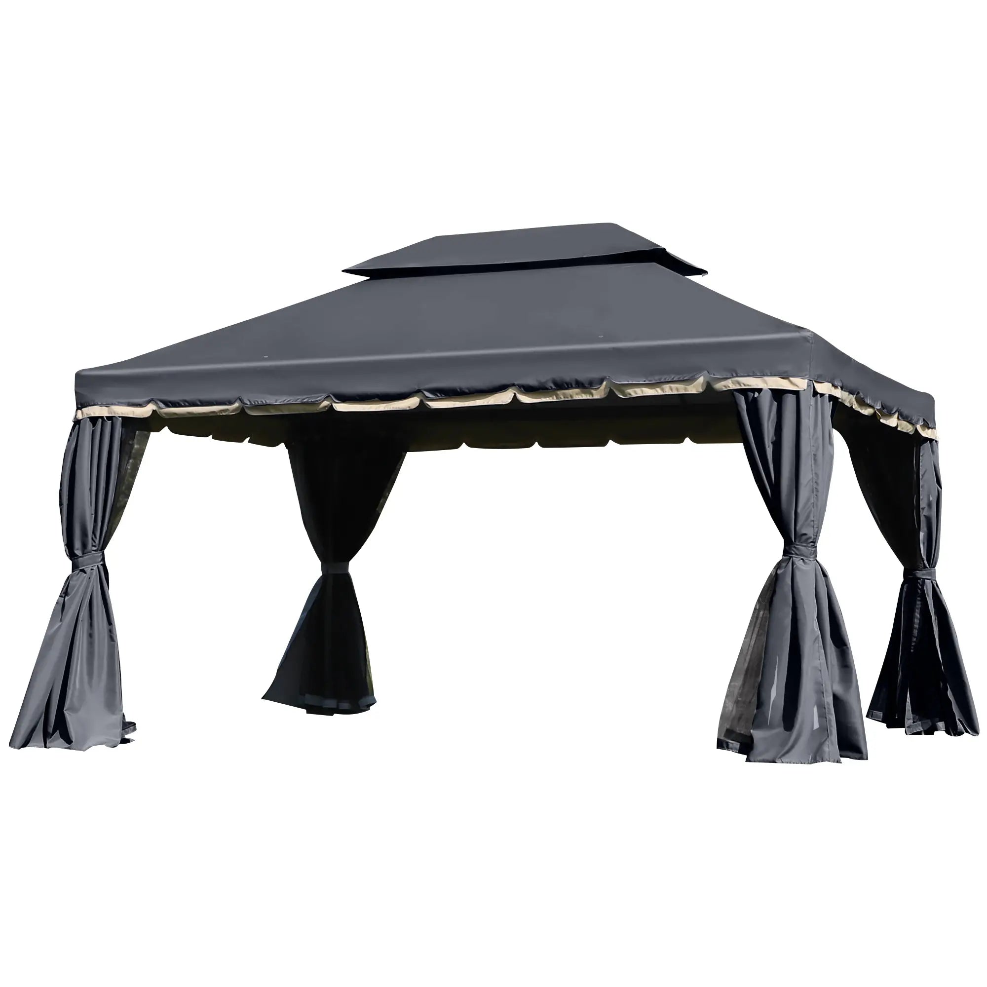 13' x 10' Outdoor Gazebo, 2-Tier Polyester Roof, Vented Mesh, Black Gazebos at Gallery Canada