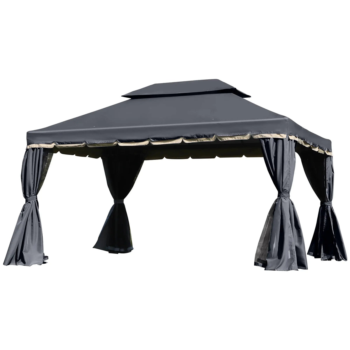 13' x 10' Outdoor Gazebo, 2-Tier Polyester Roof, Vented Mesh, Black Gazebos at Gallery Canada