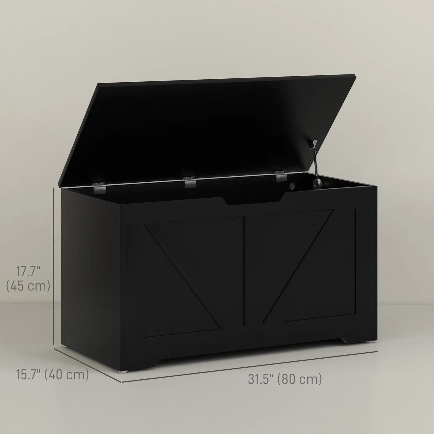 31.5 Inches Storage Chest, Wooden Box with Safety Hinges, Wood Grain, Black Storage Cabinets at Gallery Canada