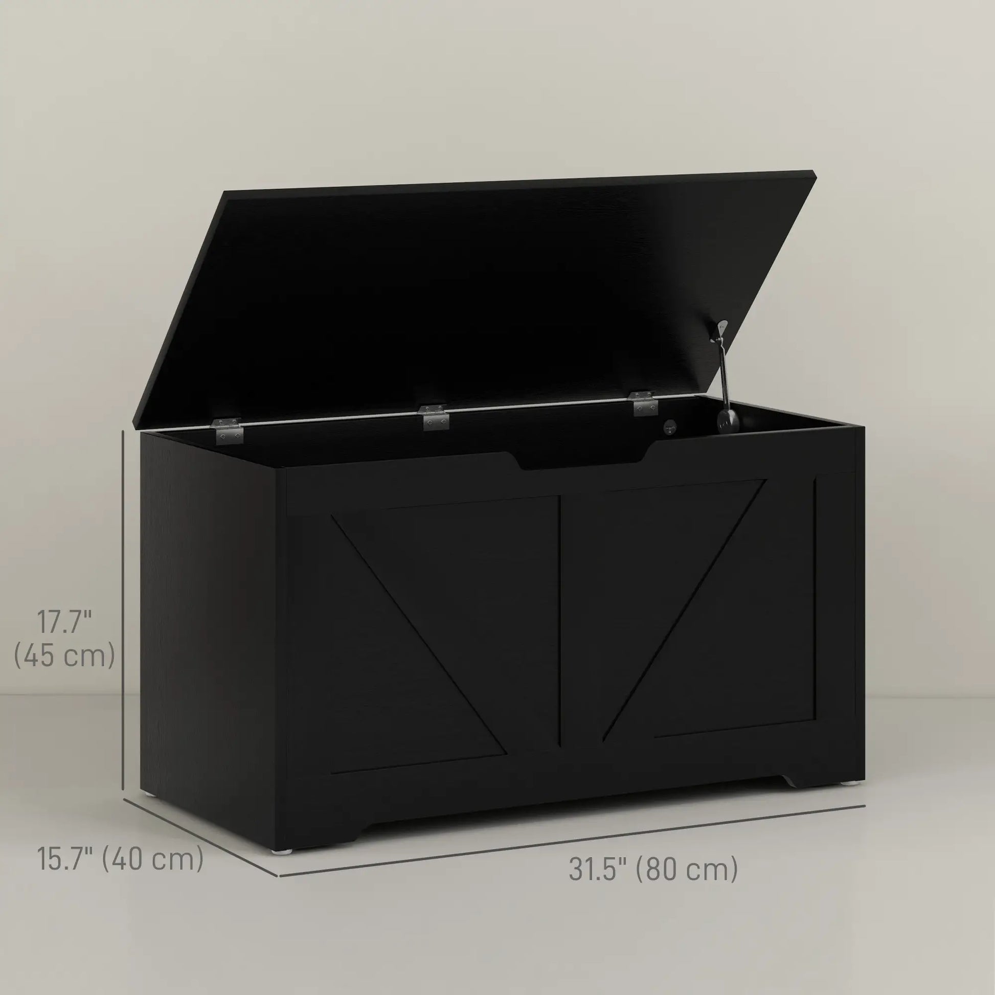 31.5 Inches Storage Chest, Wooden Box with Safety Hinges, Wood Grain, Black Storage Cabinets at Gallery Canada
