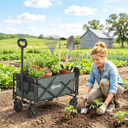 Foldable Collapsible Wagon Cart, 72L & 198 LBS Capacity, Green Folding Garden Carts at Gallery Canada