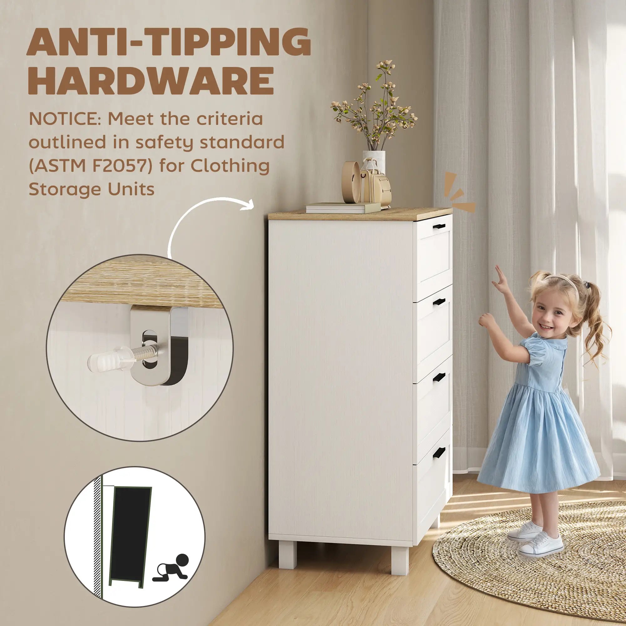 4 Drawer Dresser, Solid Wood Legs, White Storage Cabinets at Gallery Canada