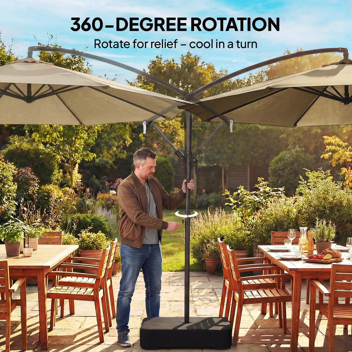 9.6 ft Offset Patio Umbrella, Sandbag, 360° Rotation, Khaki Offset Cantilever Umbrellas at Gallery Canada