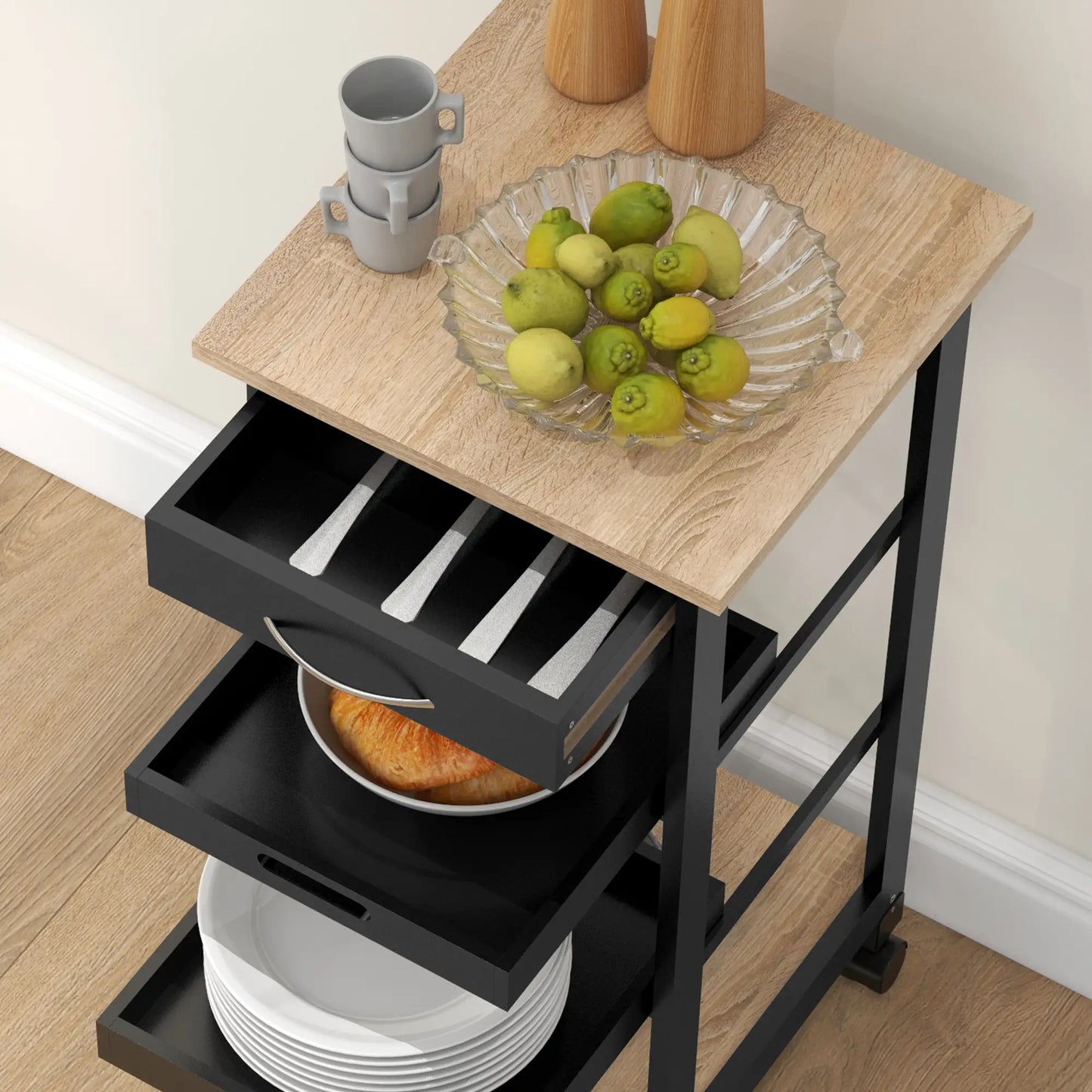 Kitchen Island Rolling Trolley, Utility Serving Cart with Drawer, Black Kitchen Islands & Kitchen Carts at Gallery Canada