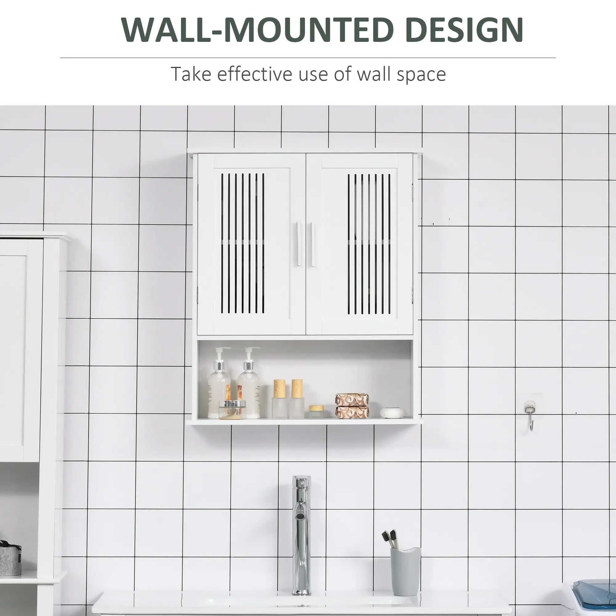 Wall Mount Bathroom Cabinet, 2 Door Storage Organizer with Shelf, White Wall Mounted Cabinets at Gallery Canada