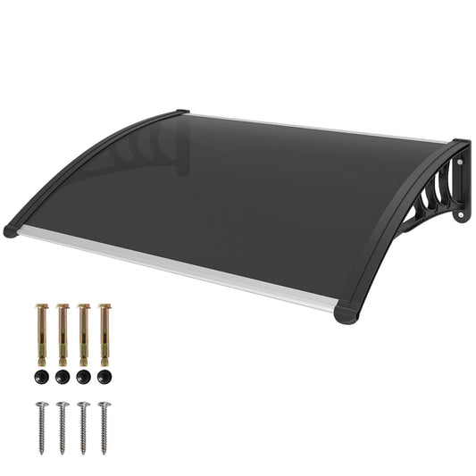 Window Awning Door Canopy, 29.9" x 39.4", Transparent Polycarbonate Cover Door Awnings Transparent, Black at Gallery Canada