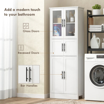 67" Tall Bathroom Storage Cabinet, Glass Doors, Adjustable Shelves, White Bathroom Cabinets at Gallery Canada
