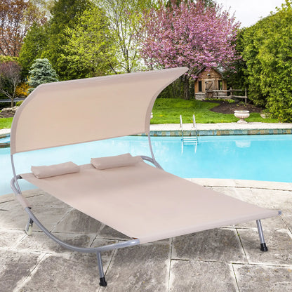 79" Outdoor Lounge Chair with Canopy, Double Chaise Lounger, Sand Lounger Chairs at Gallery Canada