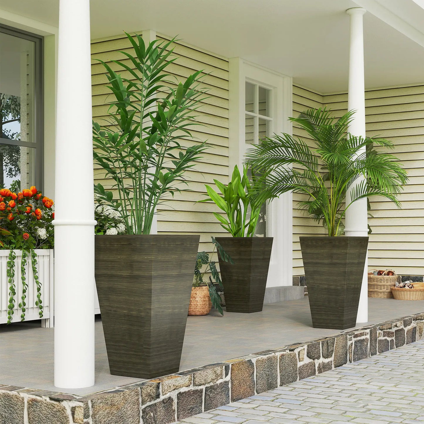 Ensemble de 3 Pots de Plante Hauts, 28 Pouces Taper, Bronze