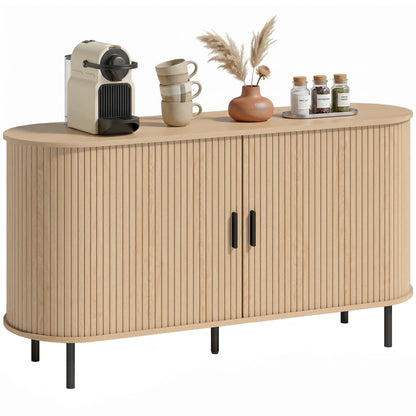 Mid Century Fluted Buffet Cabinet With Sliding Doors, 55", Natural