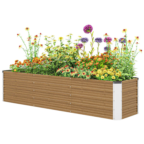 6' x 1.5' x 1.3' Galvanized Raised Garden Bed, Elevated Metal Planter Box, Brown Wood Effect, Brown