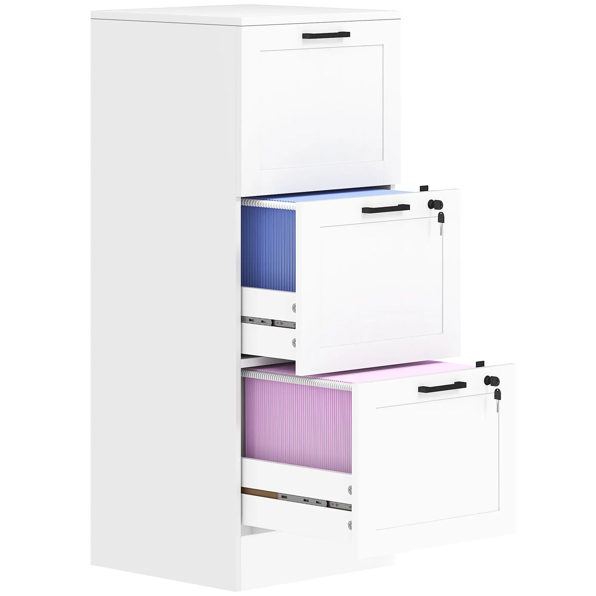 3 Drawer Filing Cabinet with Lock, Office Storage, A4 Letter Size, White Office Cabinets & Cupboards at Gallery Canada