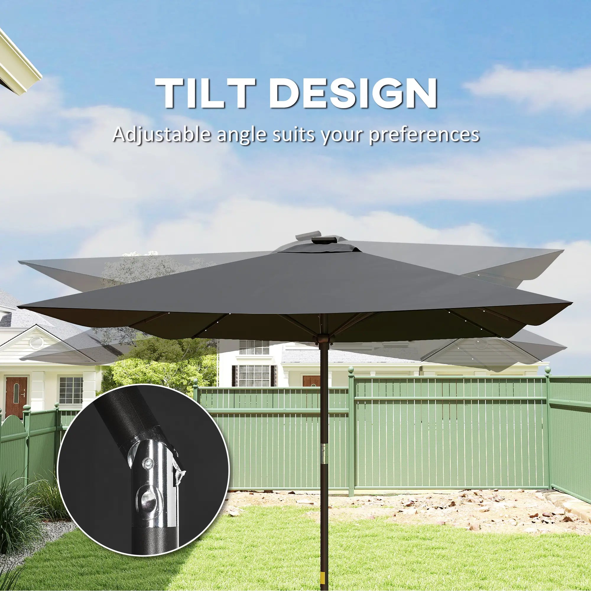6.5x10ft Rectangle Tilt Patio Umbrella With LEDs, Black Sun Umbrellas at Gallery Canada